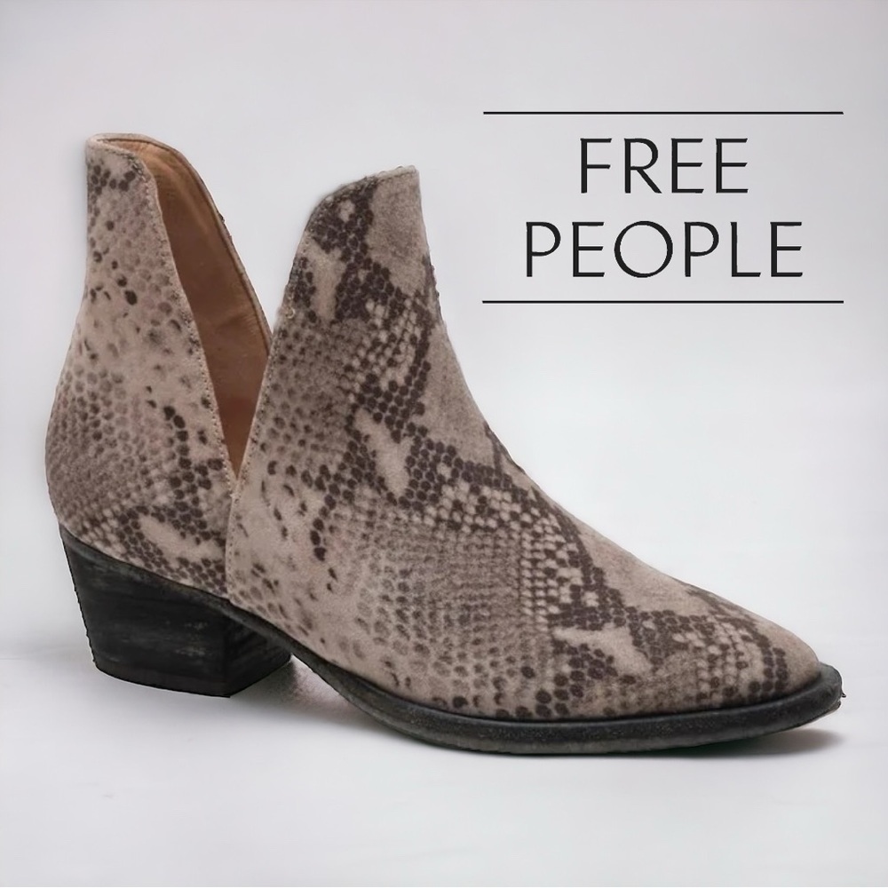 FREE PEOPLE- Leather Charm Double V Boot Snake Print, NEW